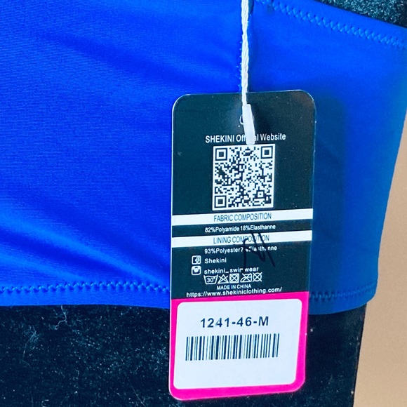 NWT SHEKINI Bandeau Bikini Top Blue Size M Removable Strap Beach Travel Vacation - Picture 5 of 7